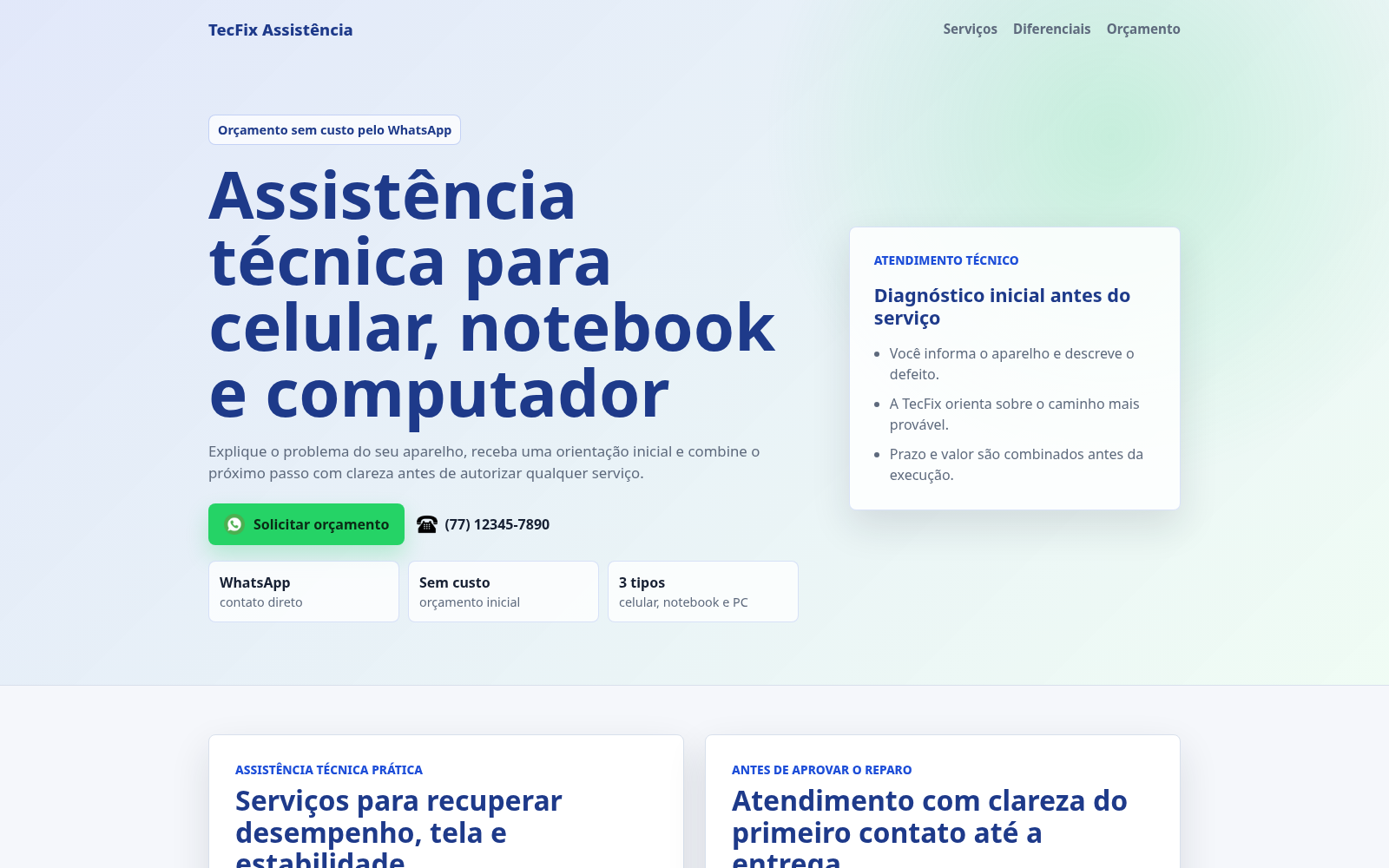 TecFix Assistencia published landing page
