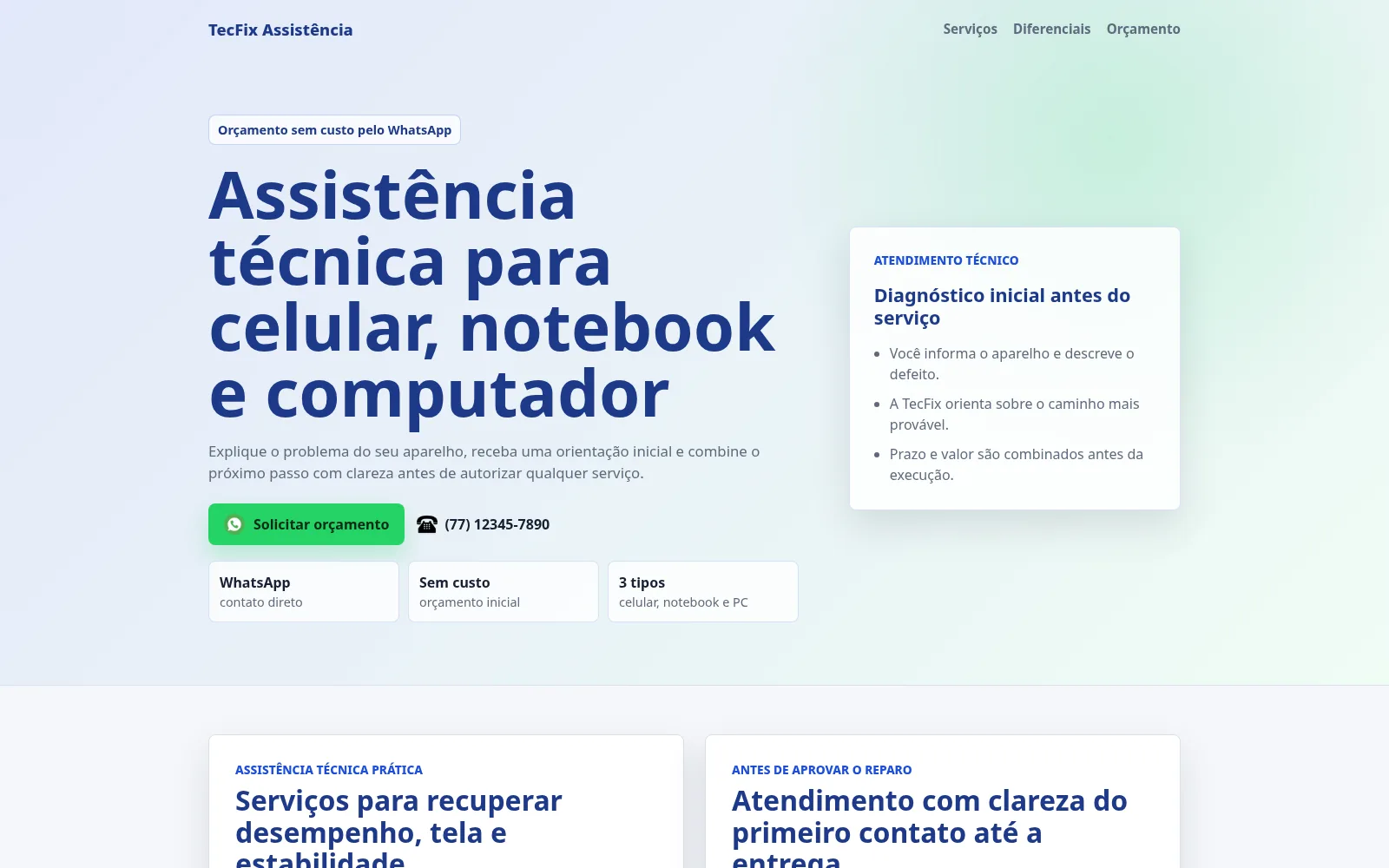 TecFix Assistencia published landing page