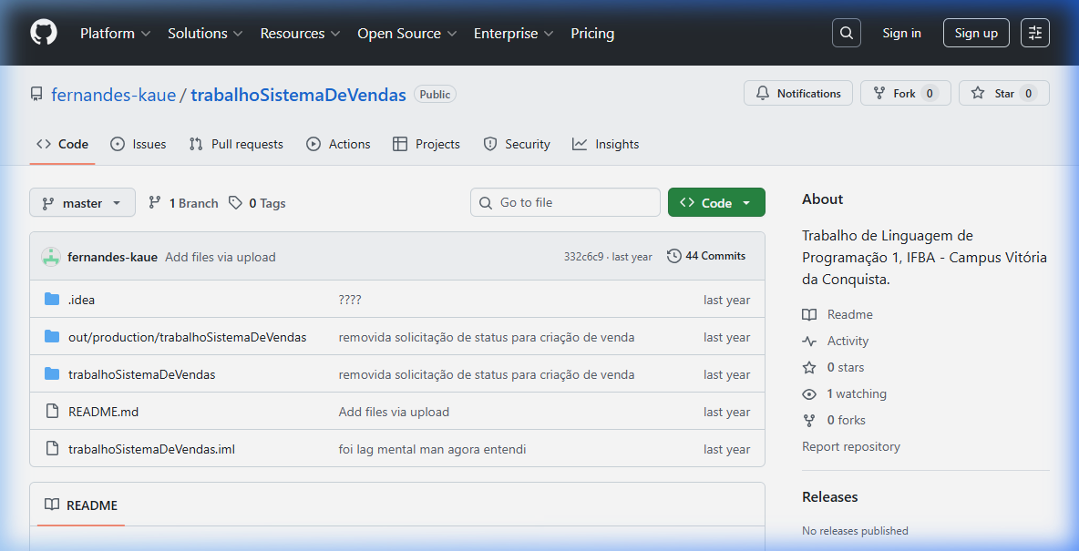 Sistema de Vendas repository on GitHub